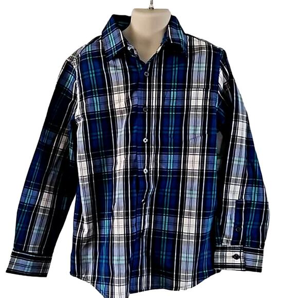Excellent condition Simply Styled Boys Plaid Shirt - Size 8 - Blue Green White - Picture 2 of 6